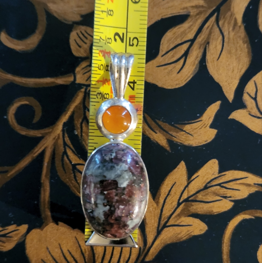 Rubelite & Carnelian Silver pendant - Picture 5 of 10